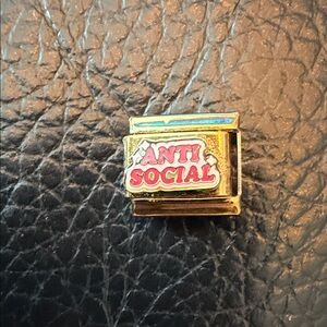 Anti Social Italian Charm Link Gold Tone